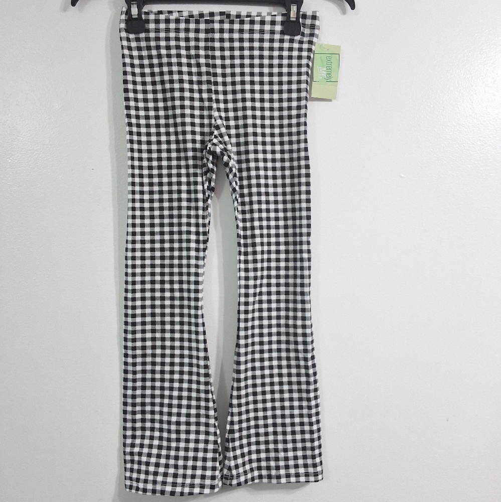 NWT Girls Black & White Checkered Print Flare Leggings, Size 7/8